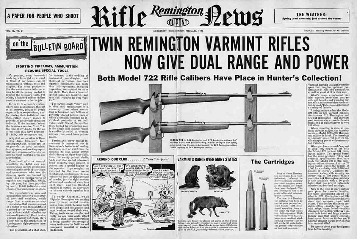 This 1956 Rifle News advertorial is typical of Remington’s effort to promote its 721/722 rifles and several new cartridges that likely kept DuPont from shutting down the Illion plant.